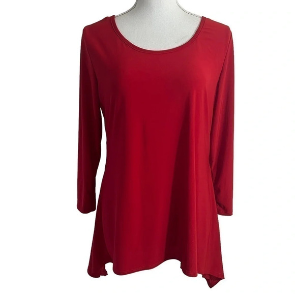 Ashley Stewart Cherry Red Blouse 12 Criss Cross Straps Backside Sharkbite Hem - Picture 1 of 6